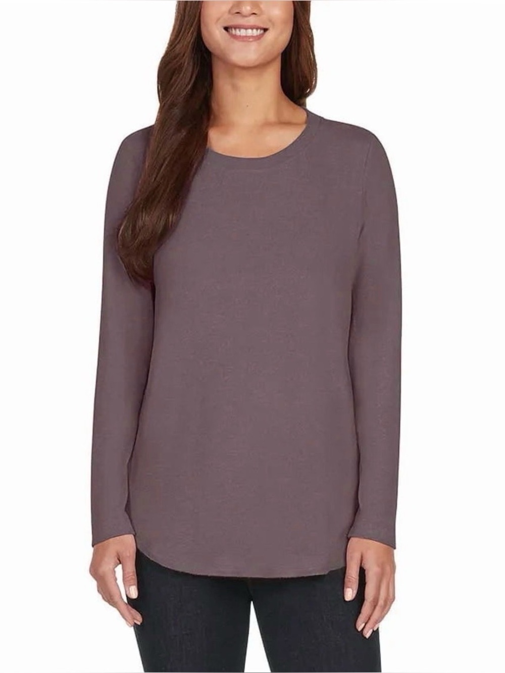 Matty M Women’s Plum Longe Sleeve Crew Neck Tunic Top Normcore Quiet Luxury